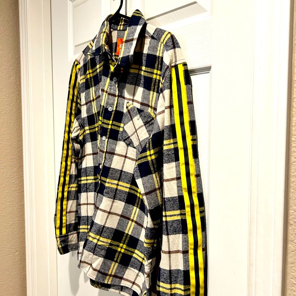 Plaid Flannel Shirt with Yellow Stripes